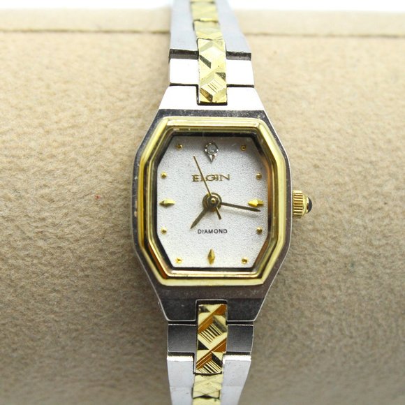 Vintage ELGIN EG081N Diamond Accented Glittering Dial Two Tone Women's Watch - Picture 1 of 6